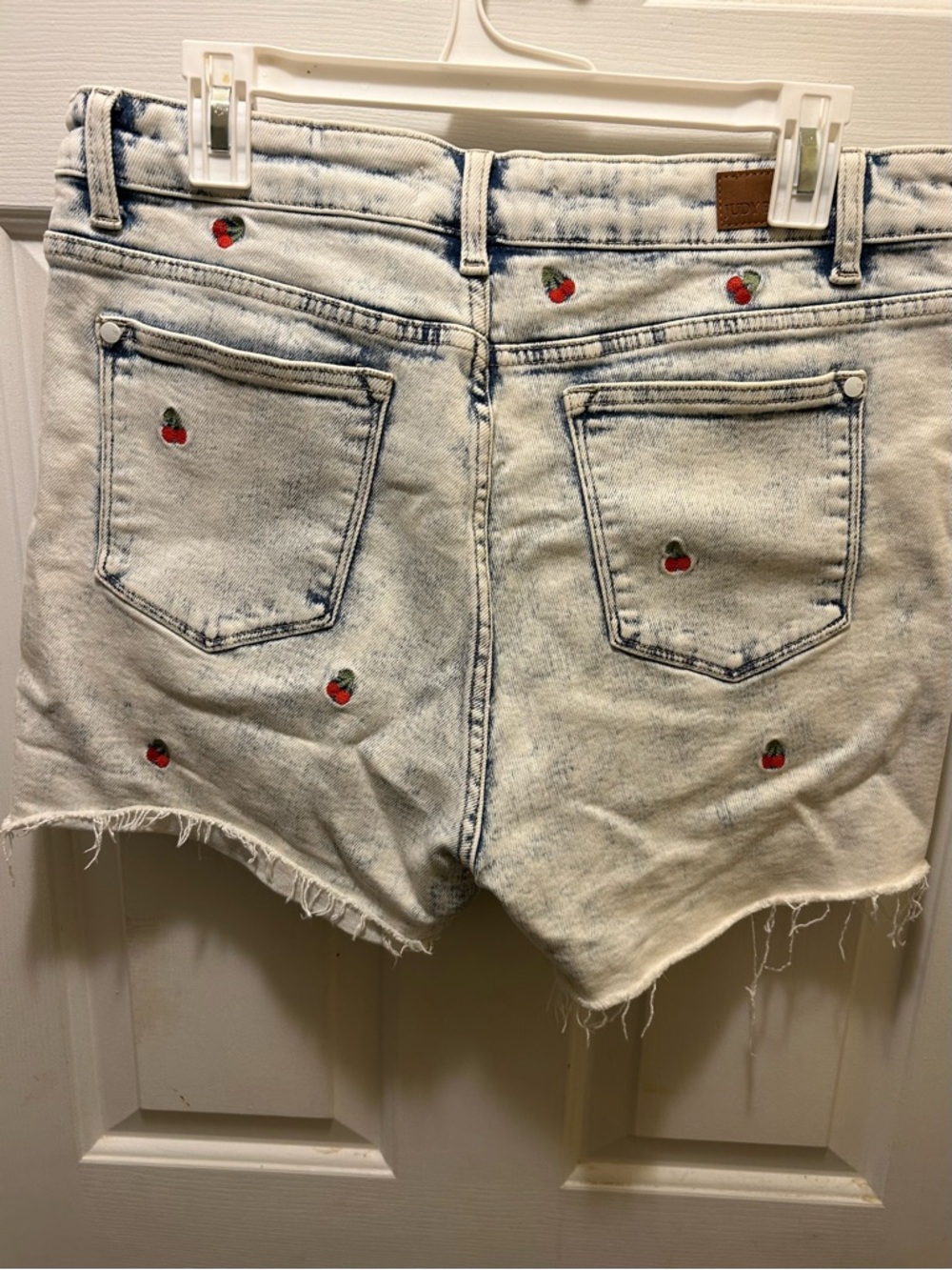 Judy Blue Light Acid Wash Denim Shorts with Cherry Embroidery - Picture 2 of 5